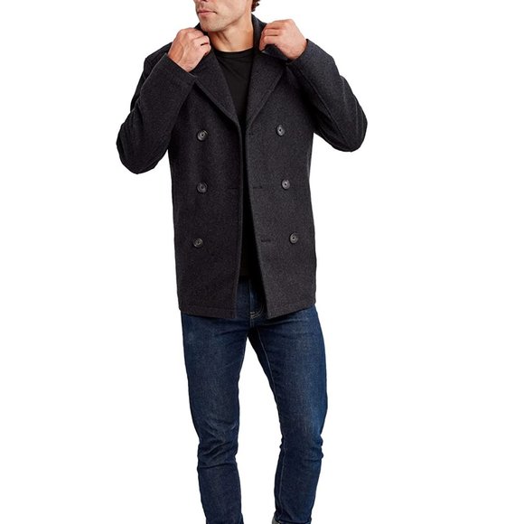 NWT Nautica Men Classic Double Breasted Wool Pea Coat Charcoal Size S $200 8C014 - Picture 1 of 5